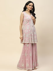 Resham Sequin Embroidered Georgette Kurta With Garara & Dupatta