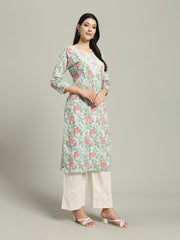 Printed Cotton Blend Kurta With Palazzo