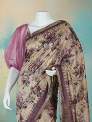 Digital Printed Art Silk Lavender Beige Saree