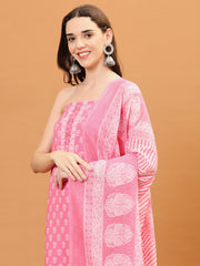 Printed Cotton Blend Unstitched Suit With Dupatta