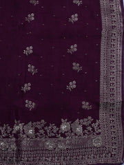 Embroidered Art Silk Unstitched Suit With Dupatta