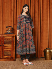Printed Cotton Blend Kurta With Pants & Dupatta