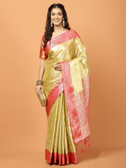 Plain Zari Border Banarasi Woven Saree