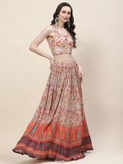 Printed Georgette Choli With Lehenga & Dupatta