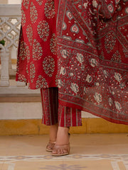 Printed Cotton Blend Kurta With Pants & Dupatta