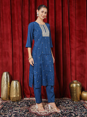 Printed Chanderi Kurta With Pants & Dupatta