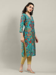 Printed Neck Embroidered Muslin Kurta