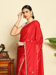 Sequin & Cut Work Embroidered Crepe Saree