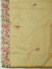 Embroidered Chanderi Mustard Unstitched Suit With Pant & Dupatta