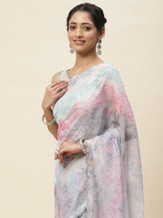 Abstract Stone Border Plain Organza Saree