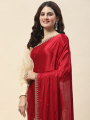 Cutdana Embroidery Chinon Saree