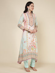Printed Muslin Blend Kurta With Pants & Dupatta
