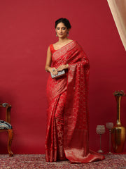 Woven Design Art Silk Red Saree