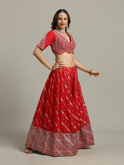 Embroidered Banarasi Choli With Lehenga & Dupatta