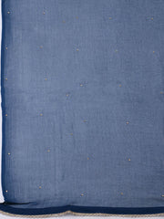 Woven Design Chanderi Navy Blue Unstitched Suit With Pant & Dupatta