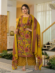 Printed Cotton Blend Kurta With Pants & Dupatta