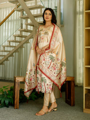 Embroidered Cotton Blend Kurta With Pants & Dupatta