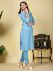 Printed Cotton Blend Kurta With Pants