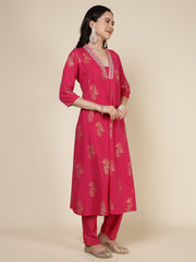 Printed Cotton Blend Kurta With Pants & Dupatta