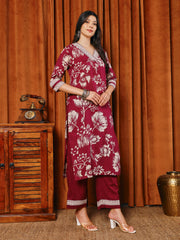 Printed Cotton Blend Kurta With Pants & Dupatta