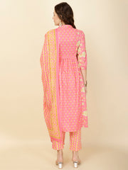 Floral Print Cotton Suit Set With Dupatta