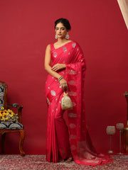 Woven Design Art Silk Hot Pink Saree