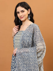 Printed Cotton Blend Unstitched Suit Piece With Dupatta