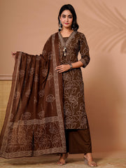Printed Cotton Blend Kurta With Pant & Dupatta