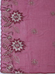Embroidered Tissue Onion Pink Unstitched Suit With Pant & Dupatta