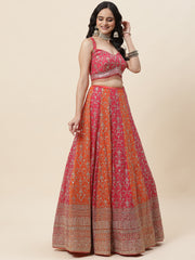 Zari Embroidered Georgette Choli With Lehenga & Dupatta