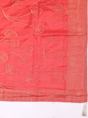 Embroidered Chanderi Rust Unstitched Suit With Pant & Dupatta