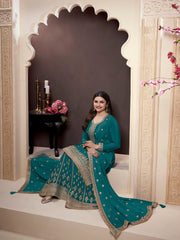 Embroidered Chinon Unstitched Suit With Pant & Dupatta