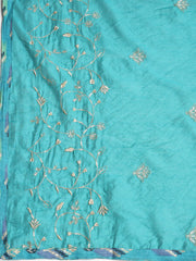 Gota Neck Cotton Blend Unstitched Suit With Dupatta