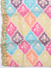 Neck Embroidered Chanderi Unstitched Suit With Dupatta