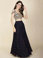 Resham Embroidery Georgette Choli With Lehenga & Dupatta