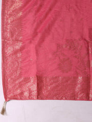 Embroidered Chanderi Pink Unstitched Suit With Pant & Dupatta