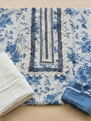 Printed Cotton Blend Unstitched Suit With Pant & Dupatta