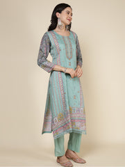 Printed Cotton Blend Kurta With Pants & Dupatta
