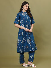Digital Printed Cotton Blend Kurta With Pants