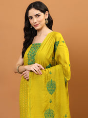 Neck Embroidered Cotton Unstitched Suit Piece With Dupatta