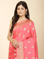 Zari Border Booti Woven Crepe Saree