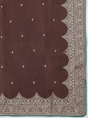 Embroidered Chanderi Unstitched Suit With Pant & Dupatta