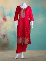 Embroidered Banarasi Kurta With Pant & Dupatta