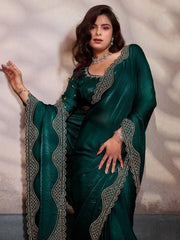 Embroidered Satin Velvet Saree