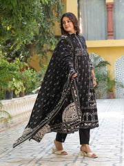 Digital Printed Cotton Kurta With Pant & Dupatta