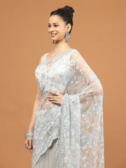 Sequence Embroidery Net Saree