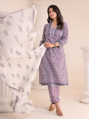 Printed Cotton Blend Kurta With Pants & Dupatta
