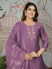 Embroidered Tissue Kurta With Pants & Dupatta