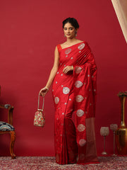 Woven Design Art Silk Red Saree