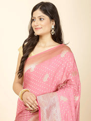 Zari Border Booti Woven Crepe Saree